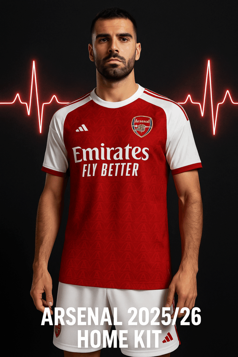 Arsenal 2025/26 kit, Arsenal heartbeat campaign, Arsenal new home kit, Adidas Arsenal shirt, Arsenal gothic A, David Raya No.1, Ethan Nwaneri 22, Premier League Rule M.21, Arsenal kit launch, Arsenal tradition kit