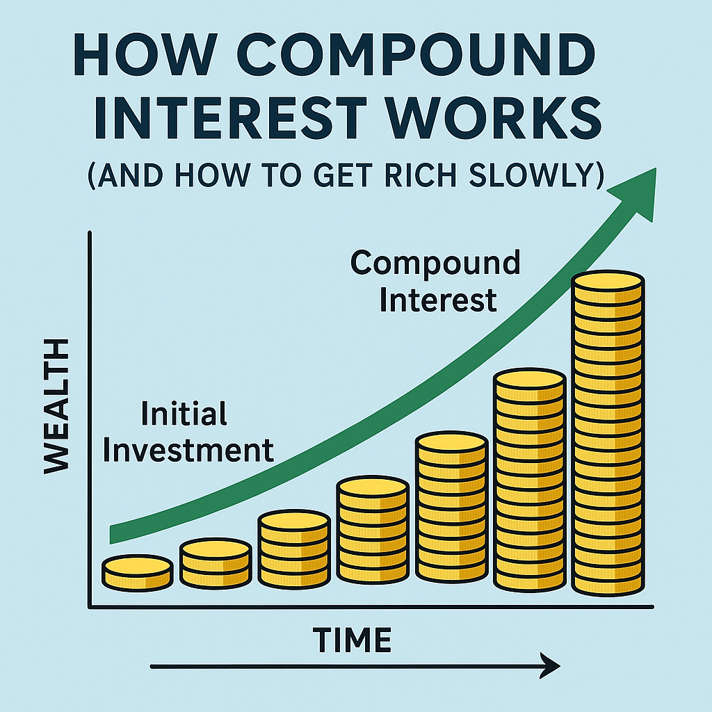 compound interest, how to get rich slowly, investing basics, wealth building, personal finance tips, passive income, beginner investing, long-term savings, financial independence, money growth strategy