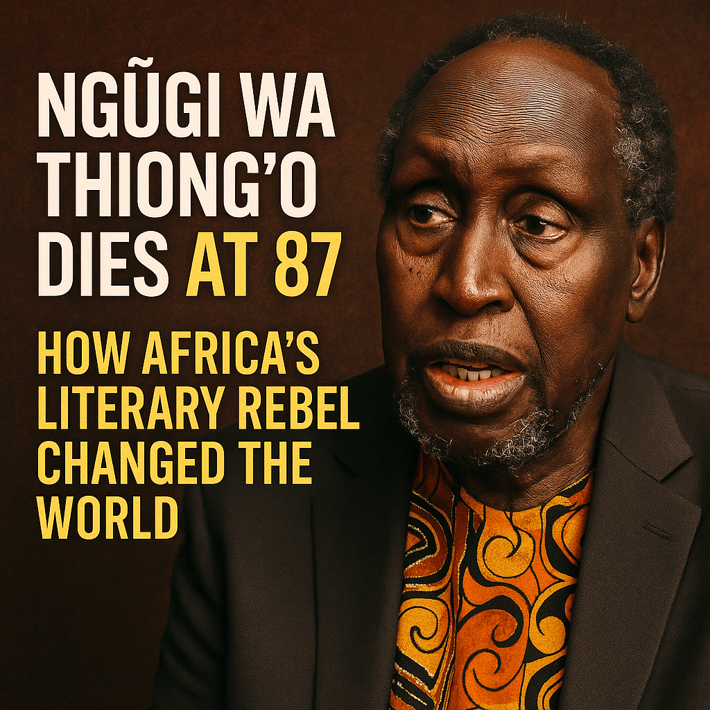 Ngũgĩ wa Thiong’o biography, Ngũgĩ wa Thiong’o death 2025, legacy of Ngũgĩ wa Thiong’o, African literature legends, Kenyan author Ngũgĩ wa Thiong’o, Ngũgĩ wa Thiong’o Gikuyu language, Mau Mau uprising impact, African writers in exile, decolonizing African literature, Ngũgĩ wa Thiong’o Nobel Prize, Ngũgĩ wa Thiong’o books and works, postcolonial African writers, native African languages in literature, Ngũgĩ wa Thiong’o quotes and philosophy, how Ngũgĩ wa Thiong’o changed African writing