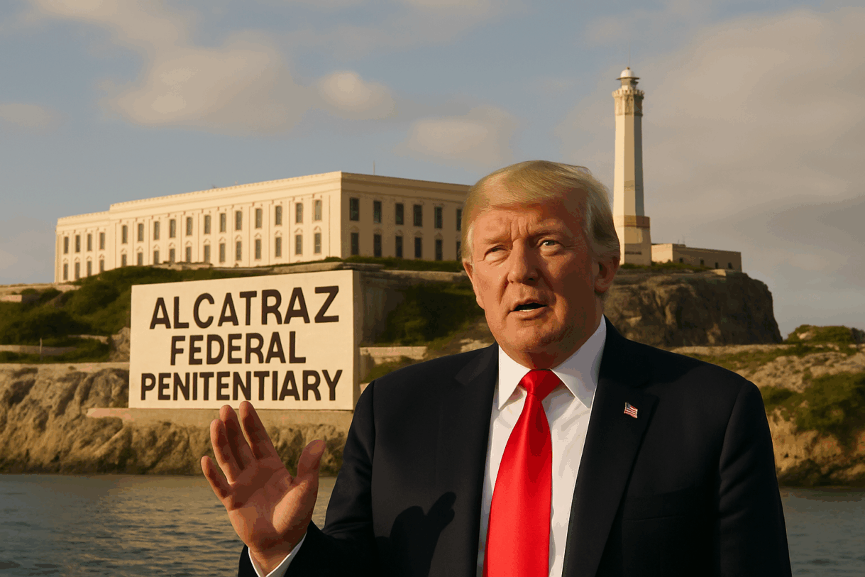 Trump Alcatraz reopening, Alcatraz prison 2025, Donald Trump law and order, US federal prison policy, crime and punishment USA, Alcatraz history, maximum security prison, political news 2025, Truth Social announcement, Trump tough on crime
