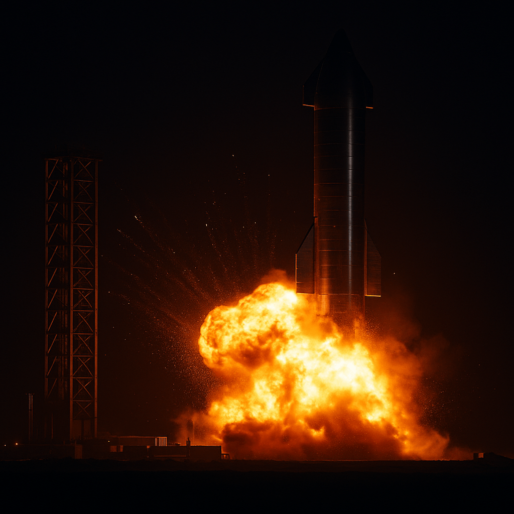 SpaceX Starship explosion, Starbase Texas test failure, Elon Musk Mars mission, SpaceX static fire anomaly, Starship test explosion 2025, NASA Artemis delays, SpaceX Starship crash, Starship rocket failure, SpaceX future launches, SpaceX test stand blast, FAA investigation SpaceX, SpaceX upper stage failure, Starship Ship 36 explosion, SpaceX rocket development, SpaceX launch delays