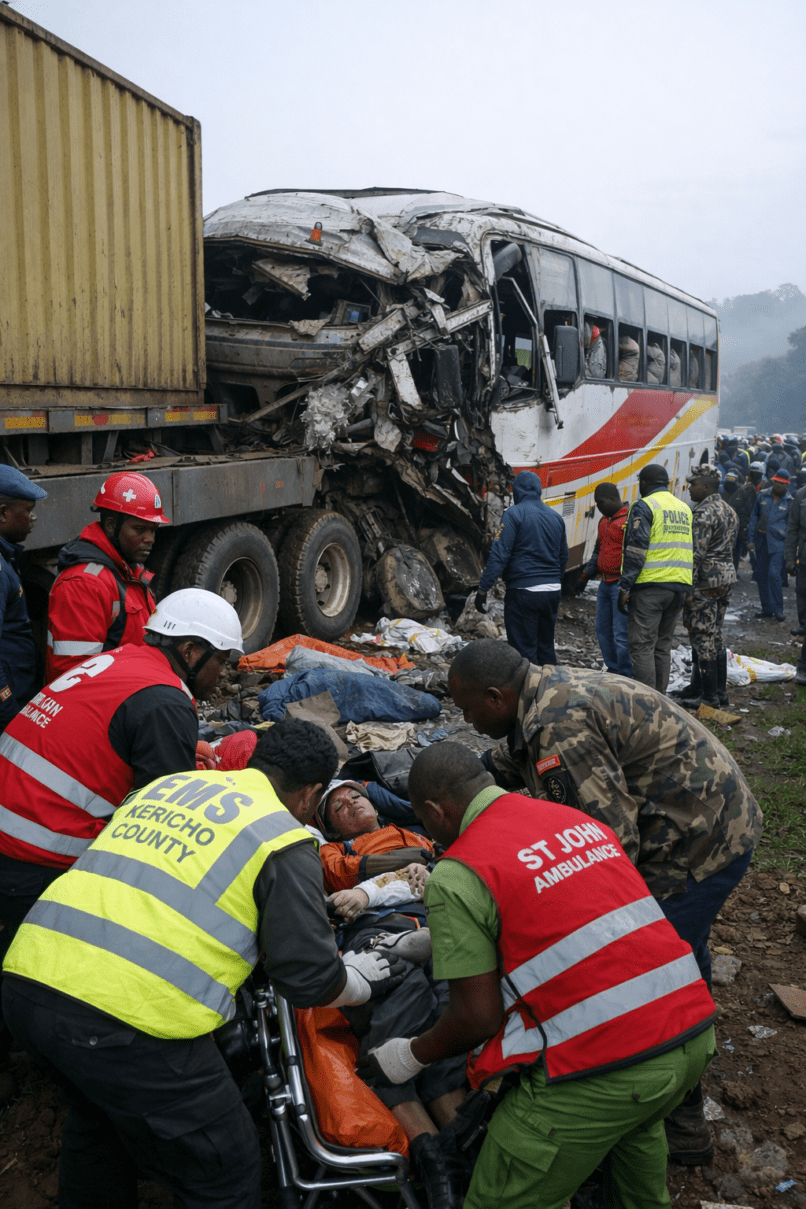 Kenya road accident, Kericho accident news, Londiani Muhoroni road crash, bus truck collision Kenya, fatal accident in Kenya, Kenya breaking news today, Nairobi Namanga highway accident, Korrompoi junction accident, mother and child killed Kenya, road safety Kenya, NTSA road safety, Kenya traffic accident deaths, bus accident Kericho County, latest Kenya accident news, Kenya transport safety, public service vehicle accident Kenya, truck accident Kenya, Kenya emergency response, Kenyan road carnage, Kenya news January 2026, road crash fatalities Kenya, breaking news Kenya today, highway accidents in Kenya, Kenyan traffic police investigation