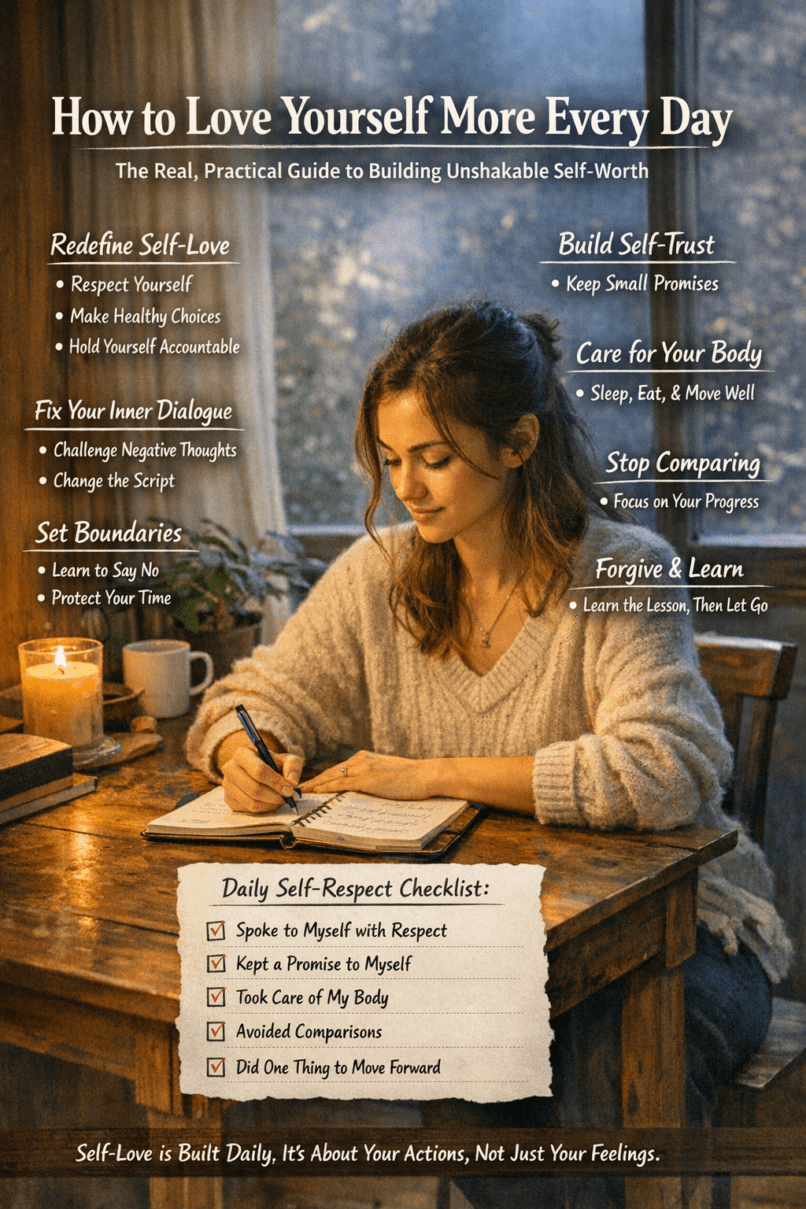 how to love yourself, self love tips, daily self love habits, how to build self confidence, ways to improve self worth, self respect habits, mental health and self love, how to stop negative thoughts, personal growth tips, how to be confident every day, self improvement strategies, emotional well being tips, stop comparing yourself to others, build self trust, daily motivation habits