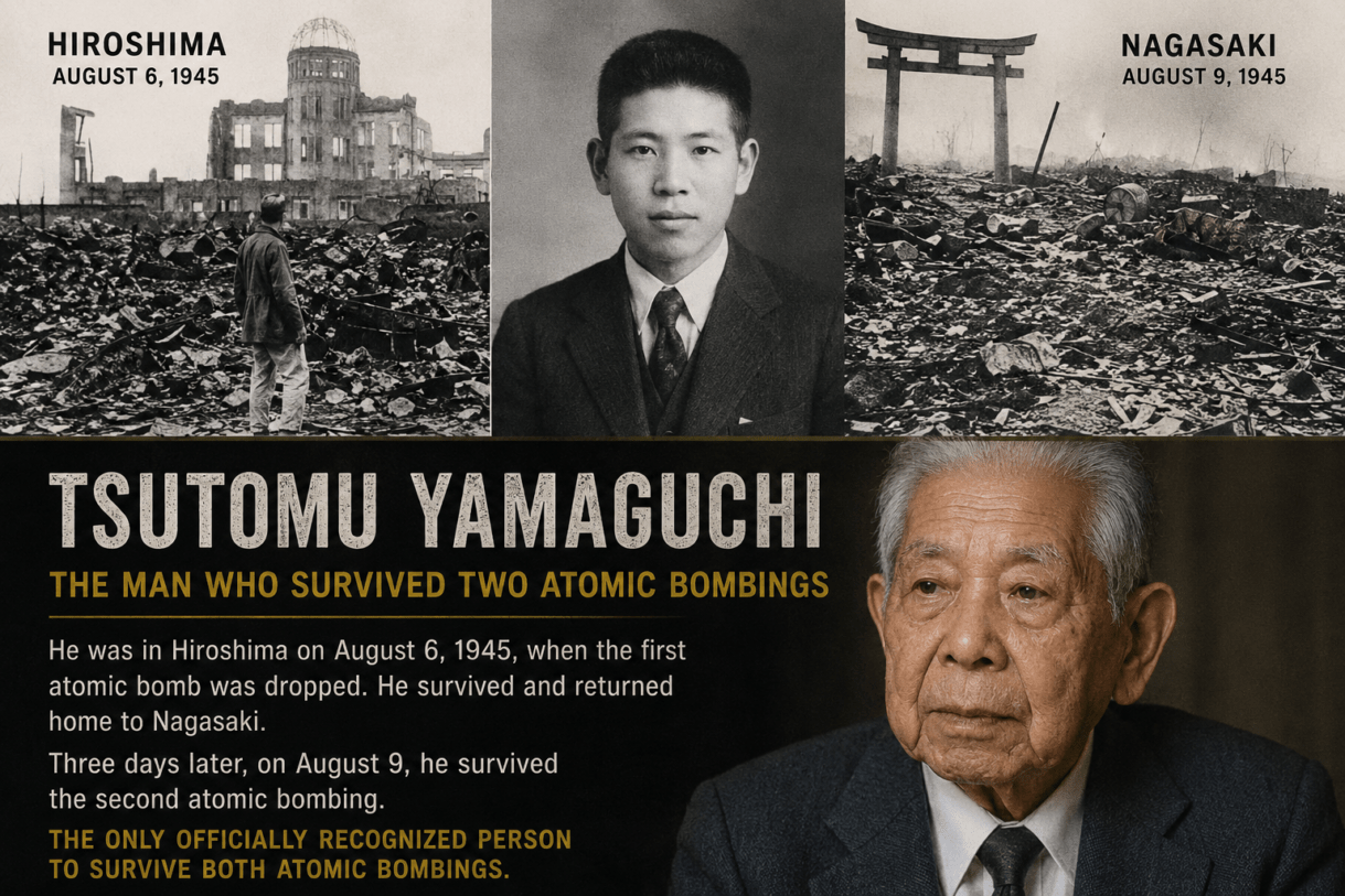 Tsutomu Yamaguchi, man who survived Hiroshima and Nagasaki, Hiroshima survivor story, Nagasaki atomic bomb survivor, true World War 2 stories, atomic bomb survivor, double hibakusha, Hiroshima and Nagasaki bombing facts, unbelievable survival stories, real stories that sound fake, World War II Japan history, nuclear bomb survivors, Hiroshima bombing 1945, Nagasaki bombing 1945, human survival stories, nuclear warfare history, Hiroshima Peace Memorial, true historical survival stories, atomic bomb history, incredible real life stories