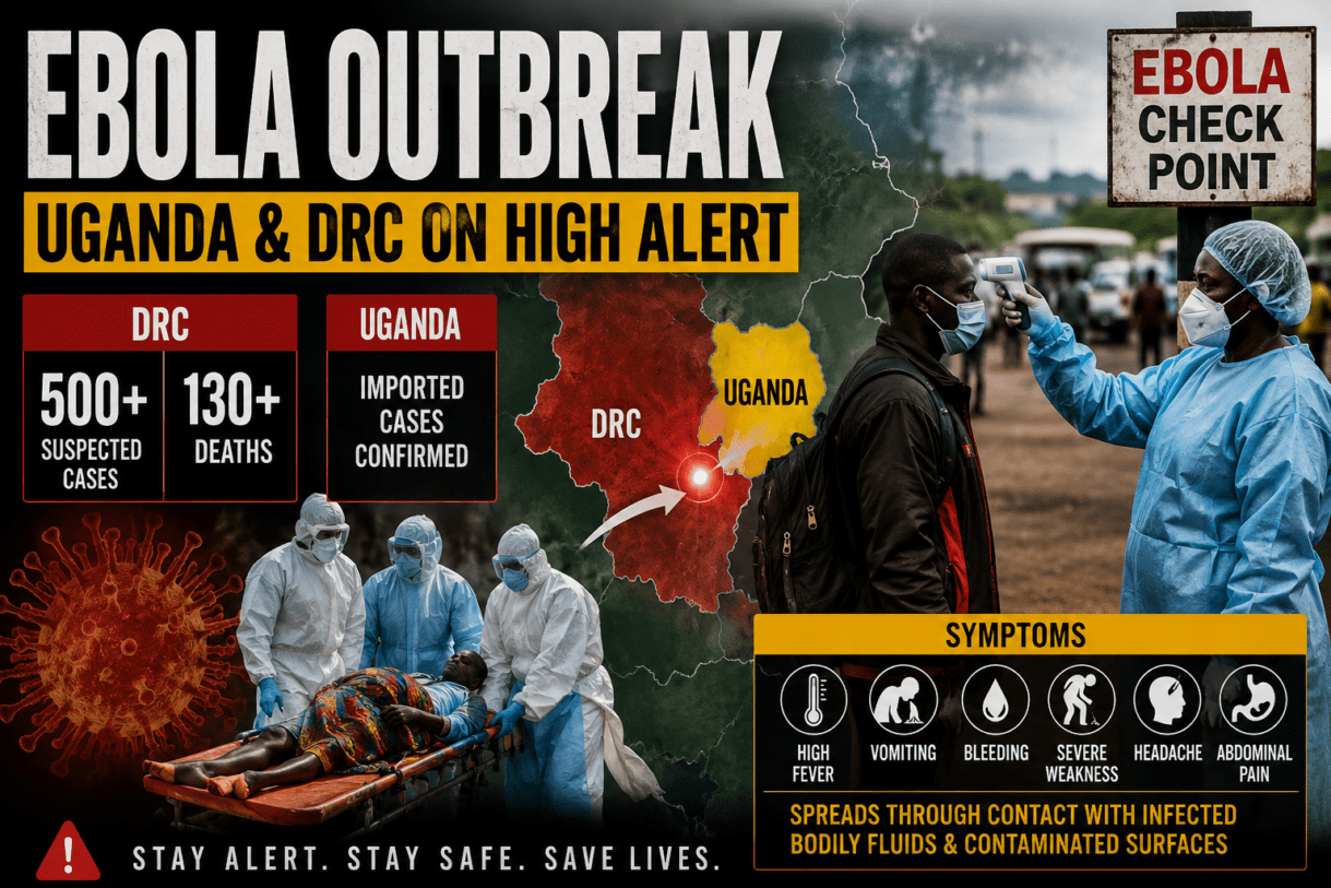 Ebola outbreak Uganda 2026, Ebola in DRC today, Uganda Ebola cases, Congo Ebola outbreak latest news, Bundibugyo Ebola strain, WHO Ebola emergency, Ebola deaths in Africa, Uganda border health screening, Ebola symptoms 2026, East Africa health crisis, DRC virus outbreak, Ebola spread Uganda Congo