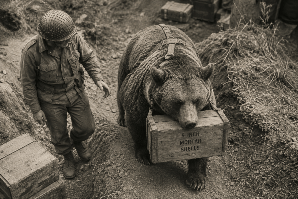 Wojtek bear story, bear soldier World War II, Wojtek the soldier bear, Polish army bear, true war animal stories, Battle of Monte Cassino bear, Wojtek carrying ammunition, real World War II stories, famous military animals, heroic animals in war, unbelievable true war stories, Wojtek Polish II Corps, bear enlisted in army, Syrian brown bear Wojtek, historical animal heroes, WWII legends, true stories that sound fake, bear in the military, World War 2 animal heroes, Wojtek bear documentary, inspiring wartime stories, real soldier bear history, Poland World War II stories, famous bears in history, military mascot stories