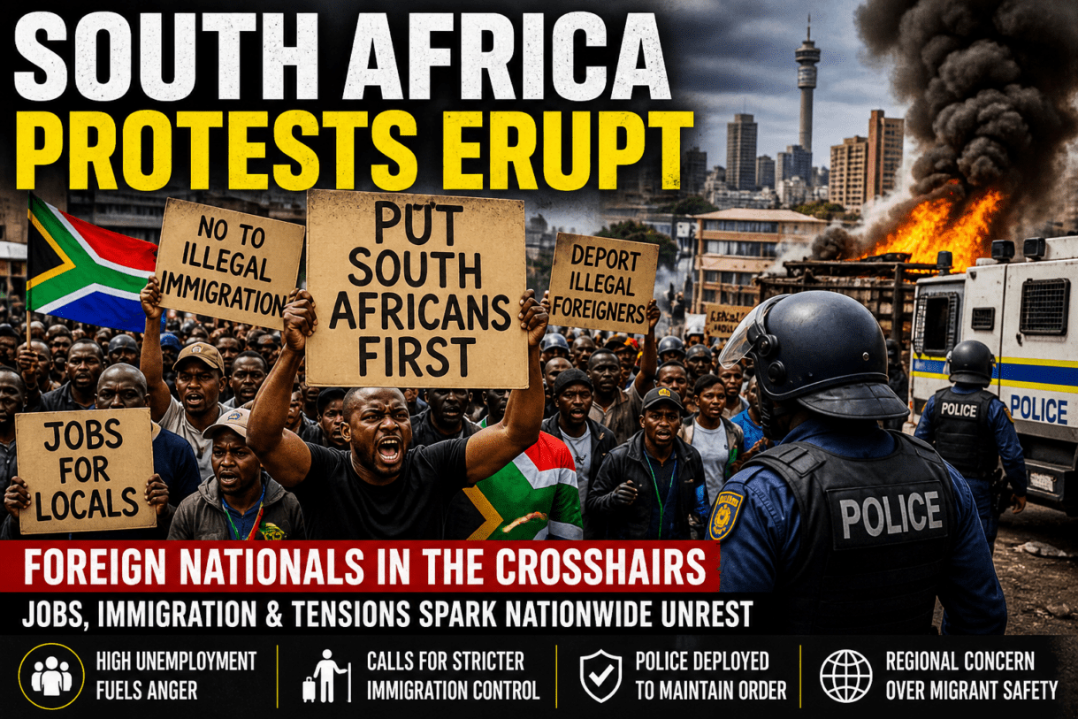 South Africa anti migrant protests 2026, Johannesburg protests foreign nationals update, Durban immigration unrest latest, Pretoria xenophobic tensions causes, South Africa unemployment protests migrants, informal trade conflict South Africa, foreign nationals safety South Africa news, government response protests South Africa 2026, African migrant crisis South Africa, Hillbrow protest today update, xenophobia and unemployment South Africa analysis, South Africa border control protests