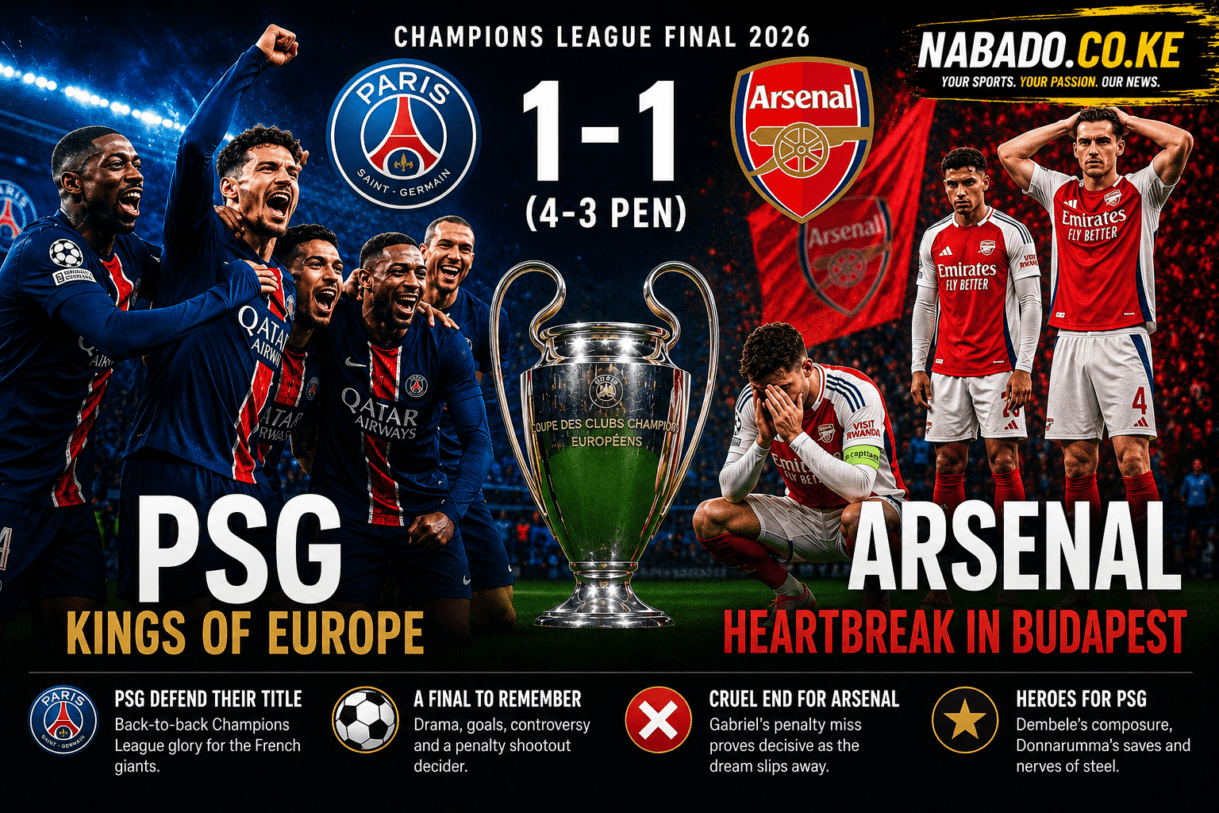 PSG vs Arsenal Champions League Final 2026, PSG defeats Arsenal on penalties, Arsenal vs PSG final highlights, PSG Champions League winners 2026, Arsenal heartbreak in Champions League final, PSG retain UEFA Champions League title, PSG Arsenal penalty shootout result, Kai Havertz goal vs PSG final, Ousmane Dembele penalty Champions League final, Arsenal first Champions League trophy bid, PSG back to back Champions League titles, Champions League final 2026 recap, Arsenal vs PSG match report, UEFA Champions League final news, PSG European champions again, Arsenal Champions League final loss, Gabriel Magalhaes penalty miss, Mikel Arteta reaction after final defeat, Luis Enrique Champions League success, PSG football dynasty in Europe, Arsenal European football news, Champions League final extra time drama, PSG trophy celebration 2026, Arsenal fans reaction to final loss, UEFA Champions League final penalties, PSG latest football news, Arsenal latest football updates, Champions League final Budapest, PSG vs Arsenal full match analysis, football breaking news today, UEFA Champions League results 2026, PSG defend European crown, Arsenal road to Champions League final, dramatic Champions League penalty shootout, best Champions League final moments 2026, PSG victory over Arsenal explained, Arsenal vs PSG final score, PSG crowned kings of Europe, Champions League final controversy, Arsenal and PSG European showdown.
