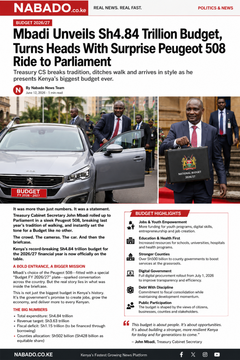 Kenya Budget 2026, John Mbadi, Budget Highlights, Peugeot 508, Parliament Kenya, Treasury CS, Kenya Economy, Budget Speech, County Allocation, Government Spending, Fiscal Policy, Kenya News, Economic Growth, Public Finance, Nairobi News