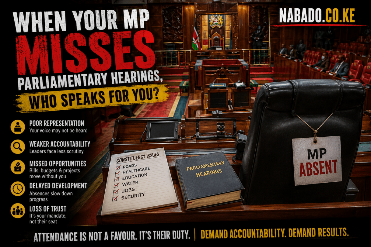 Kenya Parliament, MP attendance Kenya, parliamentary hearings Kenya, role of MPs in Kenya, Kenyan politics, parliamentary committees, government accountability Kenya, constituency representation, Kenyan democracy, Parliament of Kenya, absentee MPs, legislative duties Kenya, National Assembly Kenya, political accountability, governance in Kenya