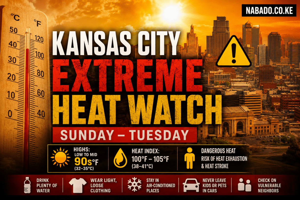 Kansas City heat wave, Kansas City Extreme Heat Watch, Kansas City weather today, Missouri heat alert, Kansas City forecast, dangerous heat Kansas City, heat advisory Missouri, Kansas City summer weather, heat index 105, National Weather Service Kansas City, excessive heat precautions, Missouri weather news, Kansas City extreme temperatures, Midwest heat wave, Kansas City breaking news
