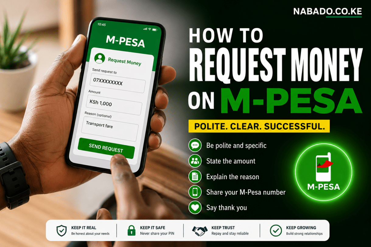 how to request money on mpesa, how to prompt friends on mpesa, mpesa request money guide, ask someone to send money via mpesa, mpesa payment request, borrow money through mpesa, request mpesa payment from customers, mpesa tips Kenya, mobile money guide Kenya, mpesa request feature, send money request on mpesa, mpesa payment instructions, how to collect money using mpesa, safe mpesa transactions, mobile money etiquette