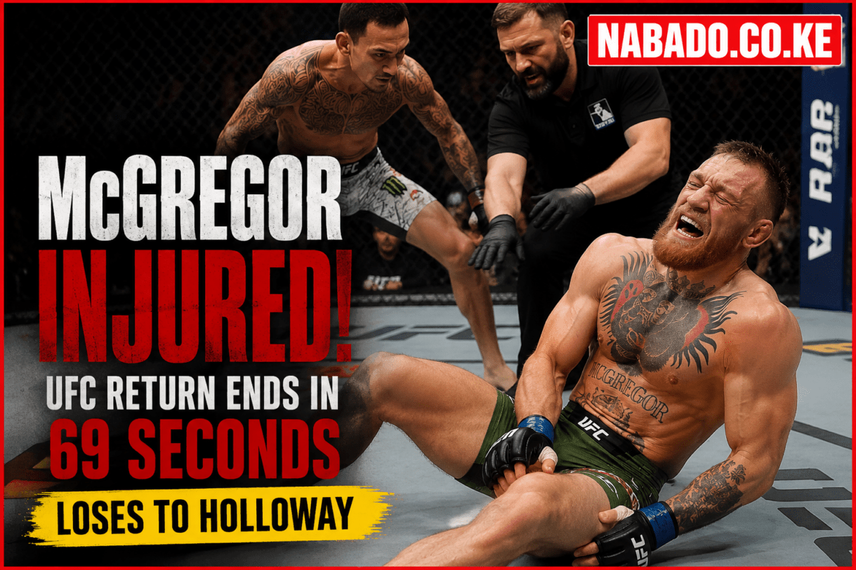 Conor McGregor injury, Conor McGregor vs Max Holloway, UFC 329 results, Max Holloway TKO, Conor McGregor comeback, UFC news today, McGregor knee injury, UFC Las Vegas, MMA breaking news, Conor McGregor latest news, Max Holloway victory, UFC fight results.