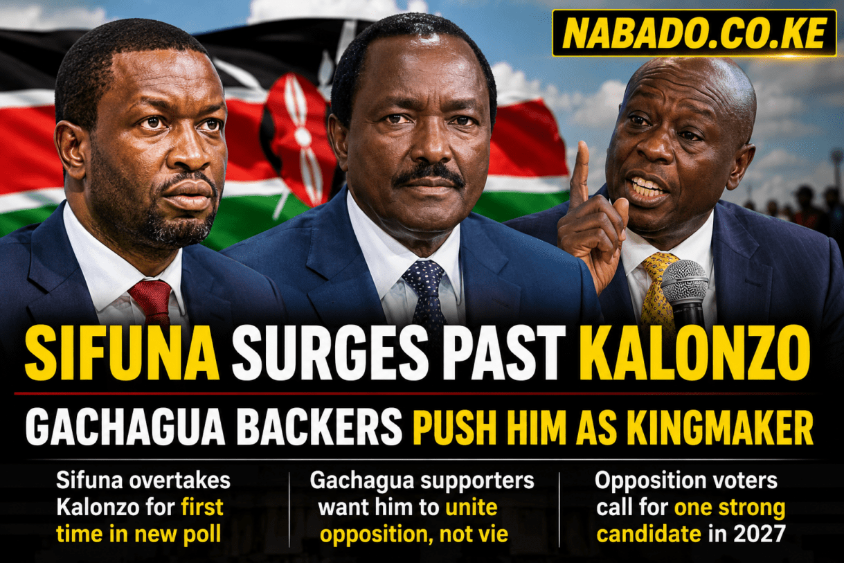 Edwin Sifuna poll, TIFA survey Kenya, Kalonzo Musyoka popularity, Rigathi Gachagua kingmaker, Kenya opposition politics, 2027 presidential race, William Ruto poll ratings, Fred Matiang'i support, Mt Kenya politics, Kenya election news