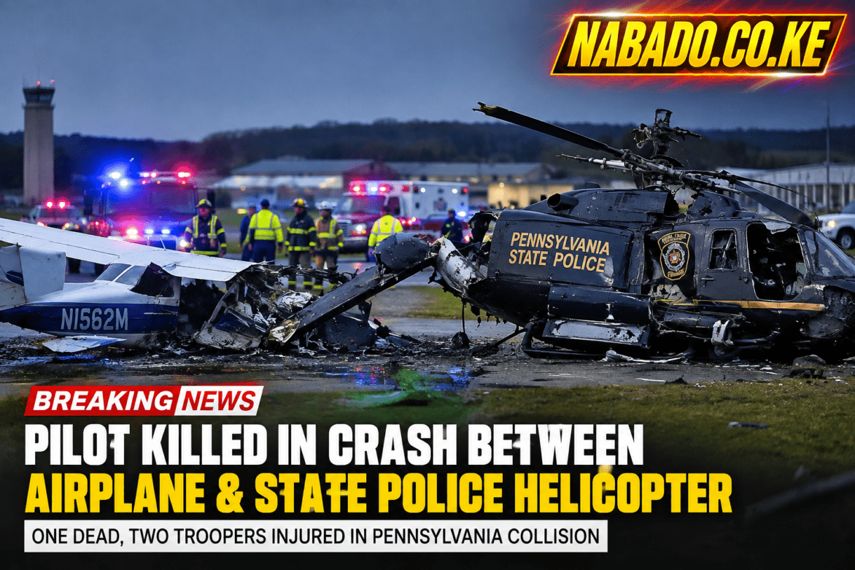 pilot killed in plane crash, Pennsylvania plane crash, State Police helicopter crash, plane helicopter collision, Carlisle Regional Airport crash, Pennsylvania State Police, deadly aircraft collision, small plane crash, helicopter crash Pennsylvania, aviation accident, breaking news USA, pilot dies in crash, aircraft collision investigation, FAA investigation, NTSB investigation, Carlisle Pennsylvania, NABADO.CO.KE, latest US news, deadly airport crash, aviation breaking news