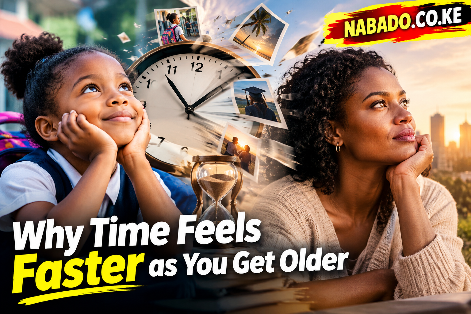 time perception, why time feels faster as you get older, time goes faster with age, aging and time perception, why does time fly as you age, psychology of time perception, brain and time perception, how the brain perceives time, aging psychology, memory and time perception, routine and time perception, childhood time perception, adult time perception, why years go by faster, slowing down time perception, mindfulness and time, making life feel slower, novelty and memory, effects of aging on the brain, human perception of time, why time flies, life goes by fast, psychology of aging, cognitive aging, memorable experiences, living in the present, NABADO.CO.KE